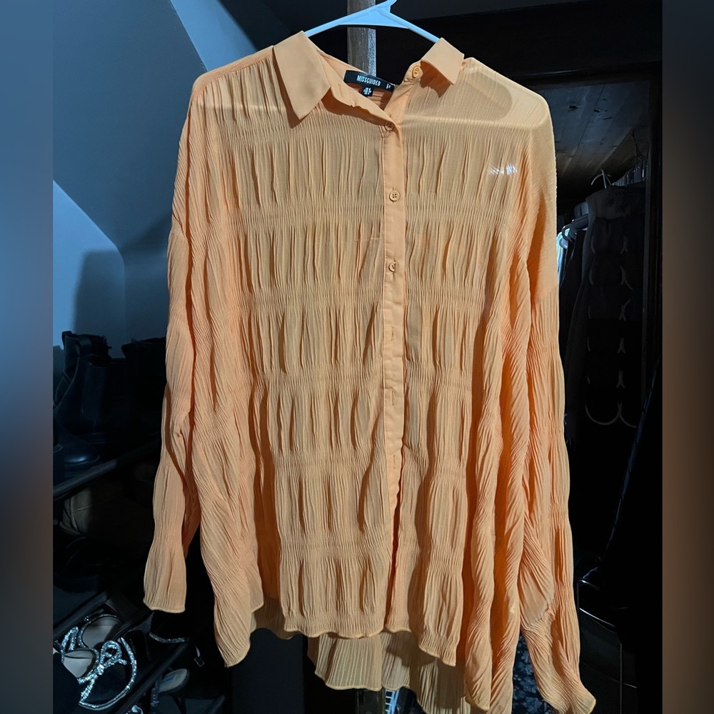 Missguided Orange Flowy Button Up Blouse SIZE 4